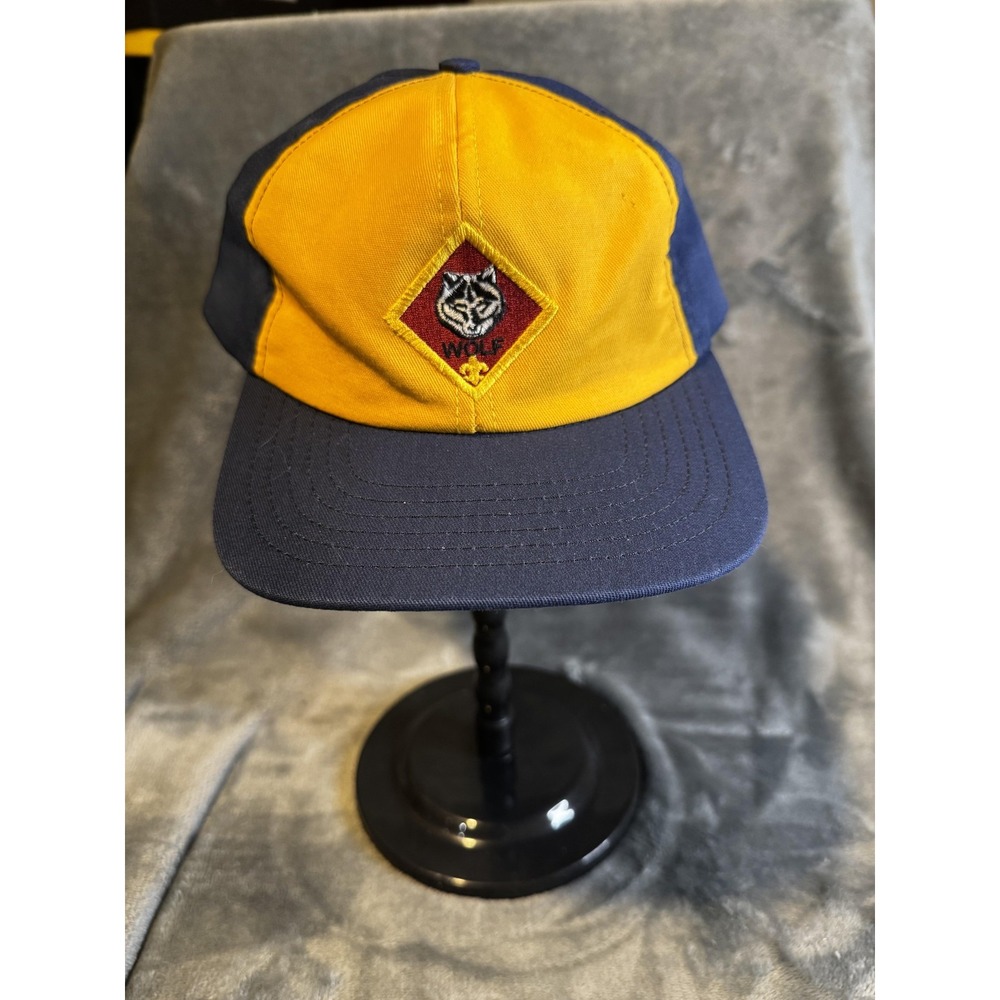 Cub Scouts Wolf Hat Cap Snap Back Youth Small/Medium Navy Yellow BSA Embroidered